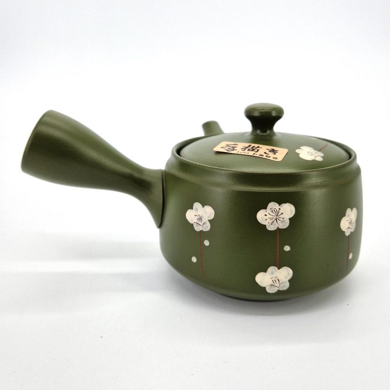 Japanische Kyusu-Teekanne aus brauner und grüner Keramik, Sakura, 0,370 l