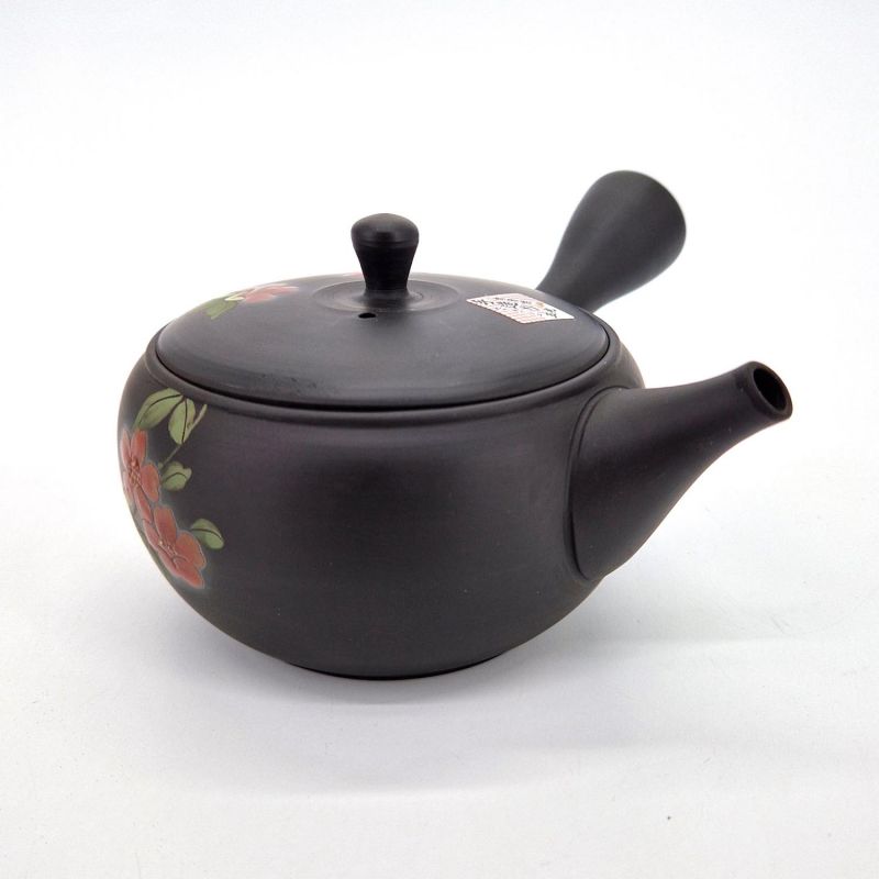 Japanese teapot tokoname kyusu, SEGATAKAI SAKURA, black and cherry blossoms