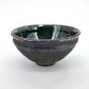 Japanese ceramic tea ceremony bowl, KURO TAKOIZU, green and black