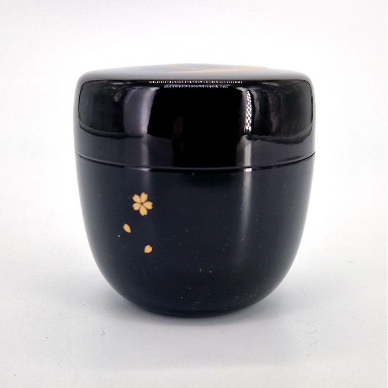 Japanese black natsume tea caddy in traditional pattern resin, KODAIJI, 40g