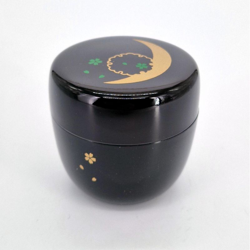 Japanese black natsume tea caddy in traditional pattern resin, KODAIJI, 40g