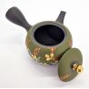 Teiera giapponese Kyusu in terra tokoname nera e verde con motivo a felce, SHIDA, 320 cc