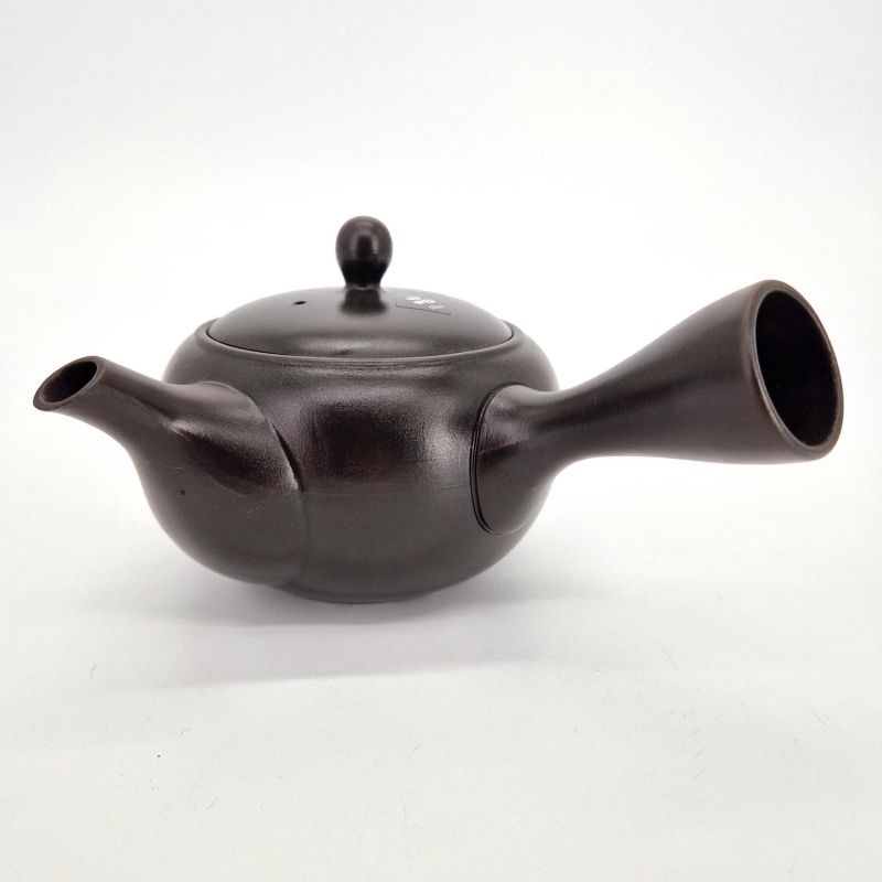 Tetera japonesa kyusu de arcilla tokoname negra con estampado de flores, SAKURA, 400 cc