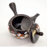 Japanese kyusu teapot in black tokoname clay with flower pattern, SAKURA, 400 cc