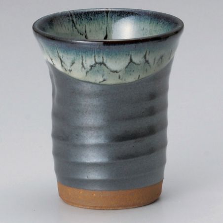 Japanese ceramic mazagran, black spotted white - HANTEN