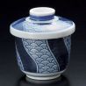 Ciotola da tè chawanmushi in ceramica bianca e blu - SEIGAIHA ASANOHA