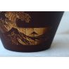 Japanese rice bowl in dark natsume wood with wave pattern - NAMI