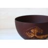 Japanese round rice bowl in dark natsume wood with wave pattern - NAMI