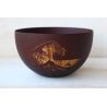 Japanese round rice bowl in dark natsume wood with wave pattern - NAMI