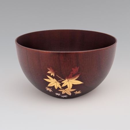 Bol japonais en bois marron,feuilles d'automne - MOMIJI