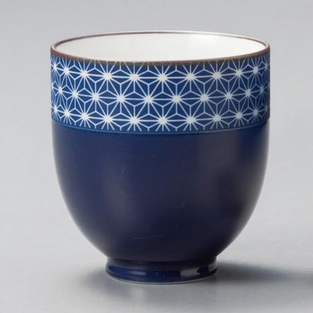 Japanese ceramic tea cup, dark blue, ASANOHA