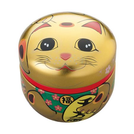 Japanische Teedose aus goldenem Metall, MANEKINEKO, 150 g