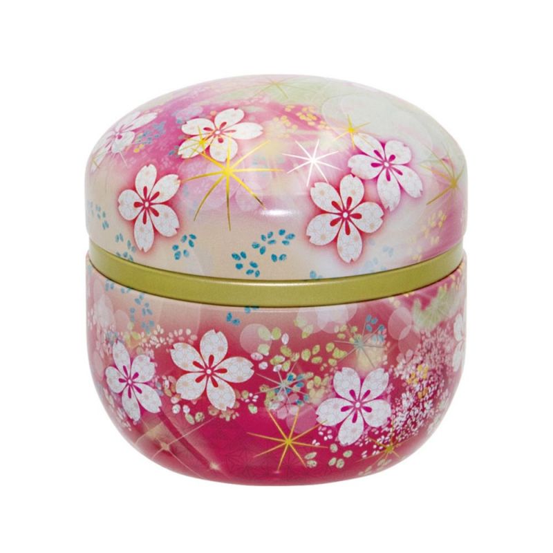 Boîte à thé japonaise rose en métal motifs fleurs de cerisier, SUZUKO VIDRO, 150gr