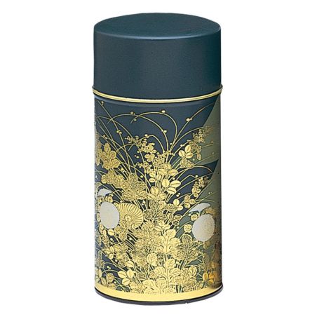 Japanese green metal tea box, SHUKANOEN, 200 g