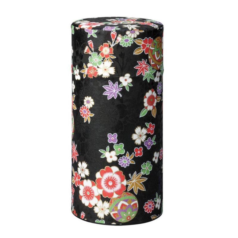 Boîte à thé japonaise noire en papier washi - HANAYOSE - 200gr