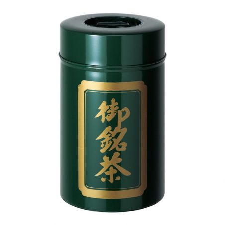 Grande Boîte à thé japonaise verte en métal, OMEICHA KURO, 1 Kg