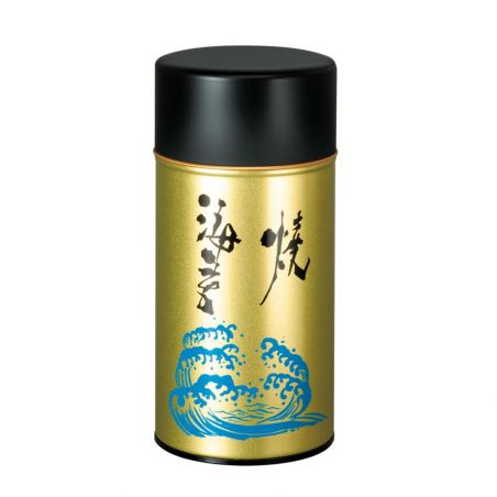 Large golden and blue Japanese tea caddy in metal, NORI, 300 g