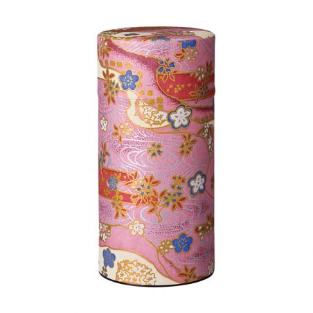 Boîte à thé japonaise rose en papier washi, SHIKISAI, 200 g