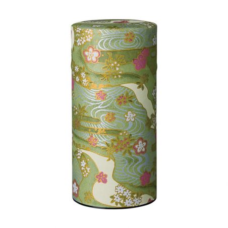 Japanese green tea caddy in washi paper, SHIKISAI, 200 g