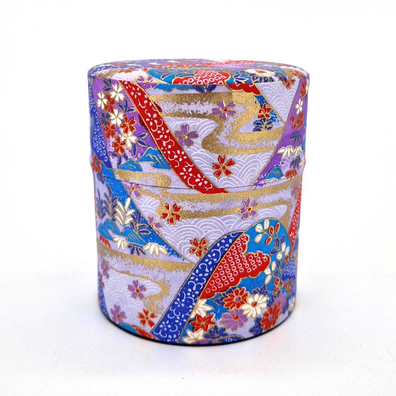 Flache japanische Teedose aus violettem Washi-Papier, YUZEN KICHONA, 150 g