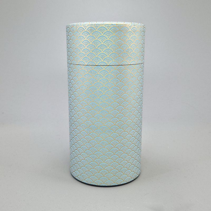 Japanese blue tea box in washi paper - SEIGAIHA - 200gr