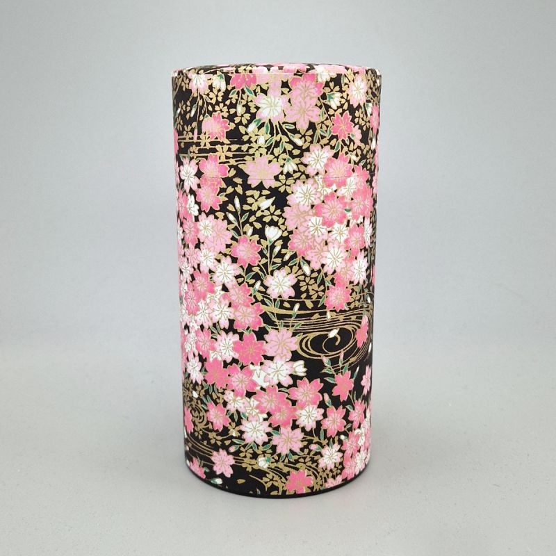 Boîte à thé japonaise noire en papier washi - SAKURA Senpū - 200gr