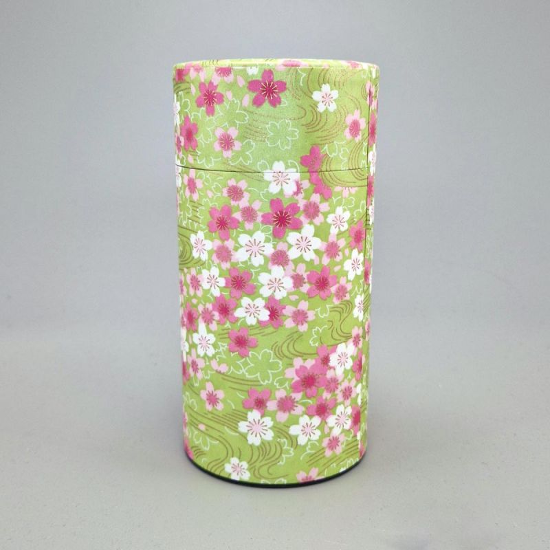 Boîte à thé japonaise verte en papier washi - MIDORISAKURA - 200gr