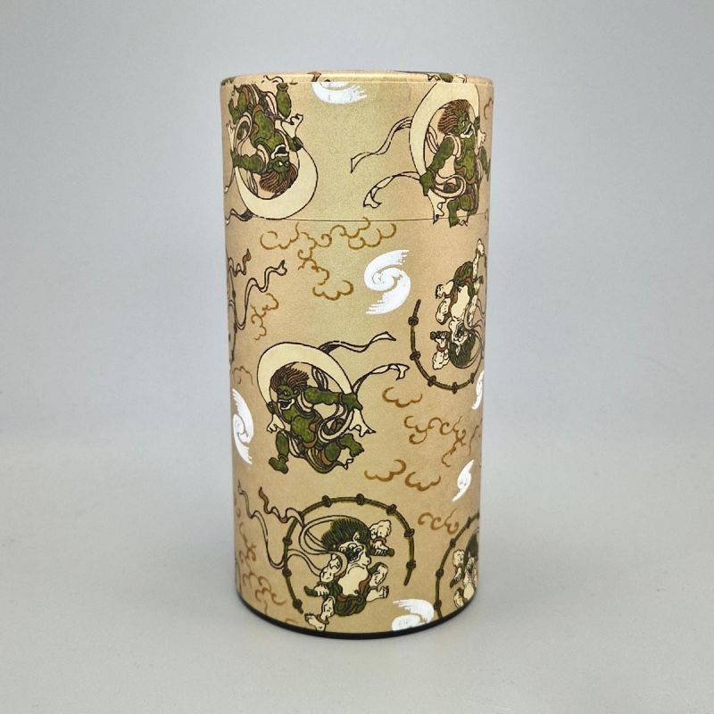 Japanese gold tea box in washi paper - RAIJIN FUJIN - 200gr