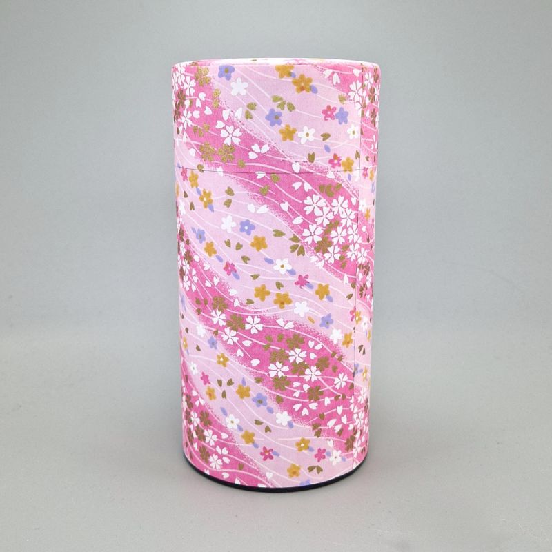 Boîte à thé japonaise rose en papier washi - PINKU HANA - 200gr