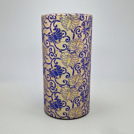 Blue and gold Japanese tea box in washi paper - KINAOHANA - 200gr