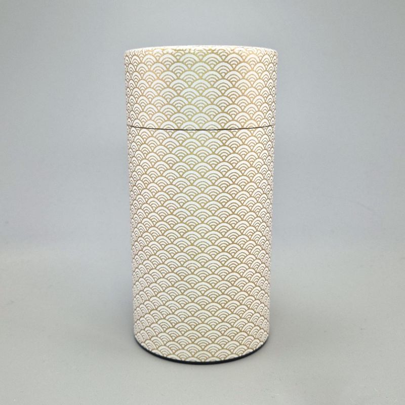 White Japanese tea box in washi paper - KIN SEIGAIHA - 200gr